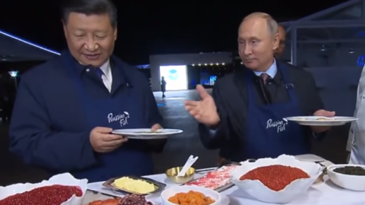 Картинка: Путин поел икры и выпил водки с китайским лидером