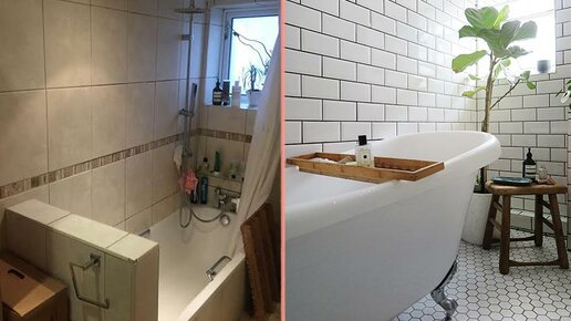 Картинка: Превращение бежевой ванной, в ванную в скандинавском стиле