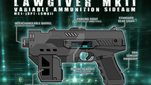Картинка: Военные технологии в научной фантастике. Lawgiver Mk2 - универсальное оружие правосудия