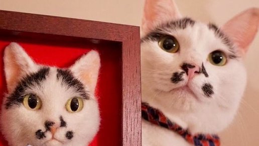 Картинка: Японская художница делает безупречно реалистичные 3D-портреты кошек из войлочной шерсти