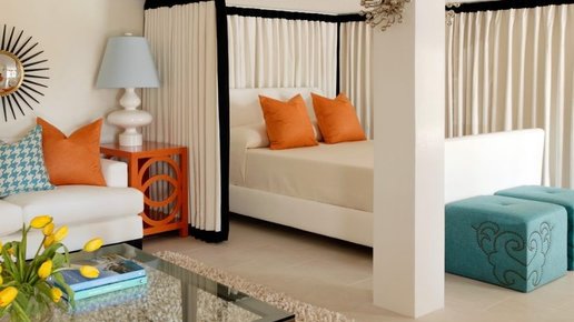 Картинка: Спальня-гостиная: 130 фото красивых идей дизайна, оформления и обустройства совмещенных комнат