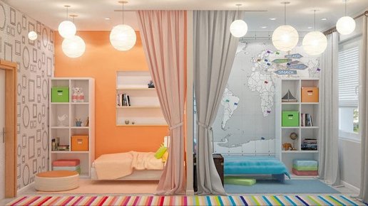 Картинка: Дизайн детской спальни для двух и трех разнополых детей — 240+ (Фото) Идей зонирования интерьера