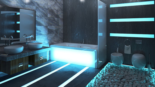 Картинка: Особенности оформления ванной комнаты и прихожей в стиле хай-тек
