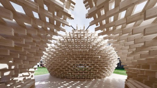 Картинка: Павильон из 1600 деревянных балок Питера Пихлера в Милане