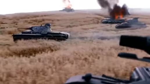 Картинка: - Андрюха, давайте двигайте на правый фланг, там на нас прут три танка и пехота поддержки.